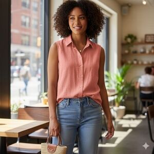 Joie Sleeveless Peach Button-Down Vest Shirt Size M